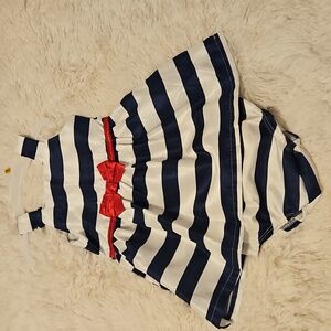 Little Lass Navy and White Dress with Red Accent Bow & Diaper Cover Size 6/9 Mos